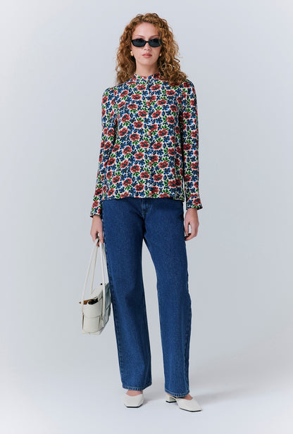 Lydie Crepe Floral Button Up Blouse