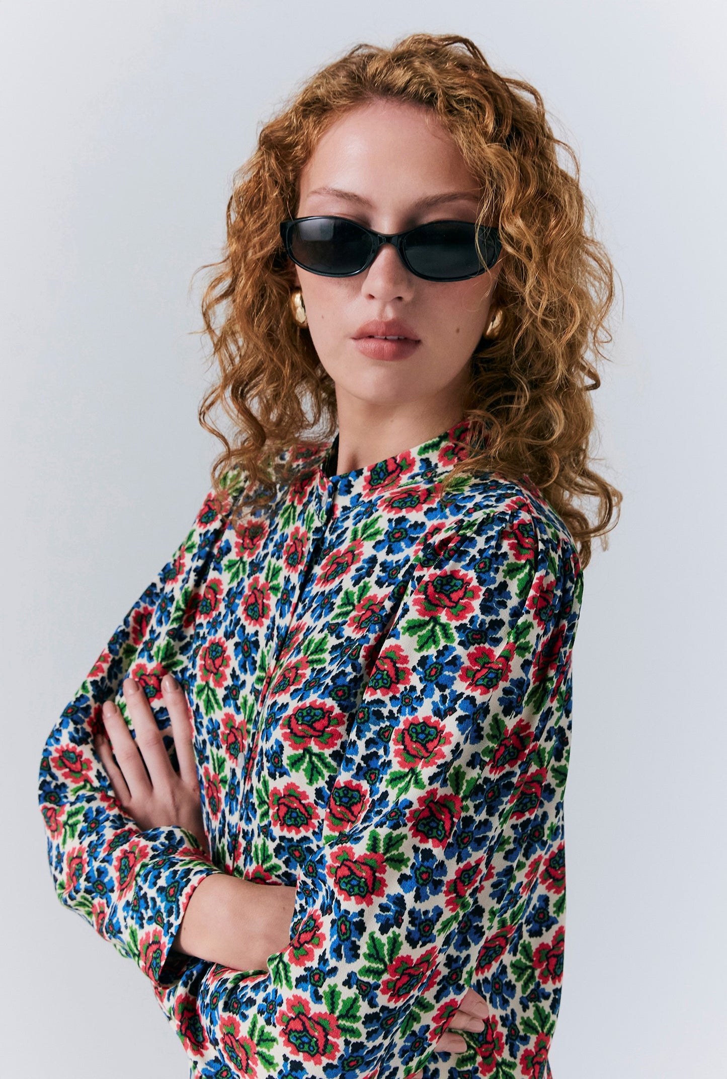 Lydie Crepe Floral Button Up Blouse
