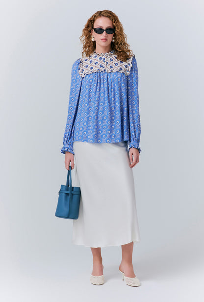 Naomi Crepe Contrast Floral Blouse