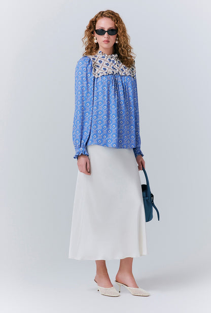 Naomi Crepe Contrast Floral Blouse
