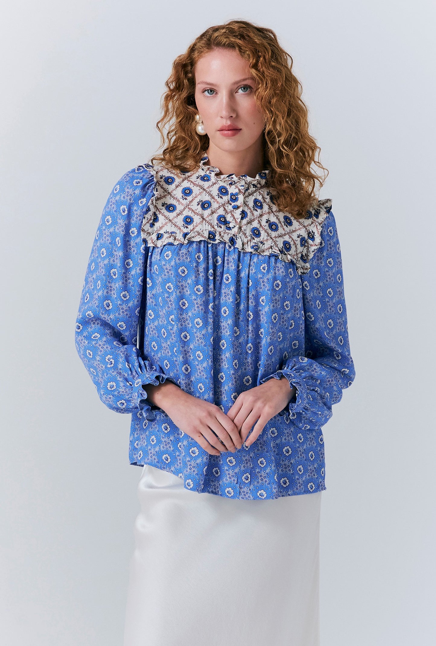 Naomi Crepe Contrast Floral Blouse