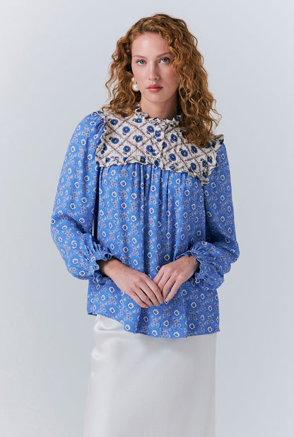 Naomi Crepe Contrast Floral Blouse