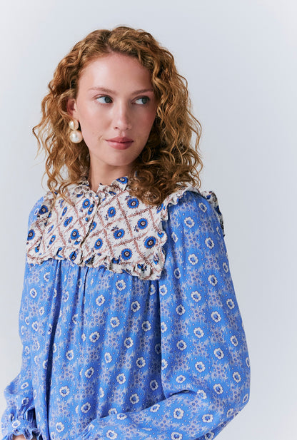 Naomi Crepe Contrast Floral Blouse