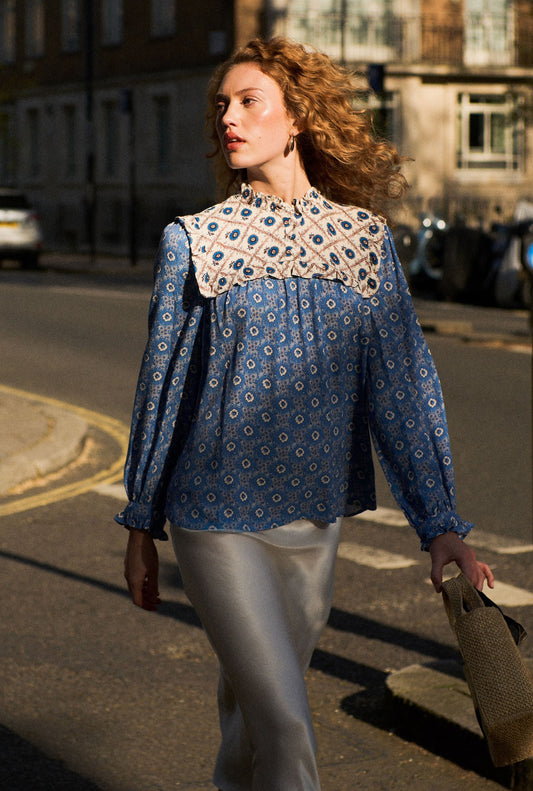 Naomi Crepe Contrast Floral Blouse