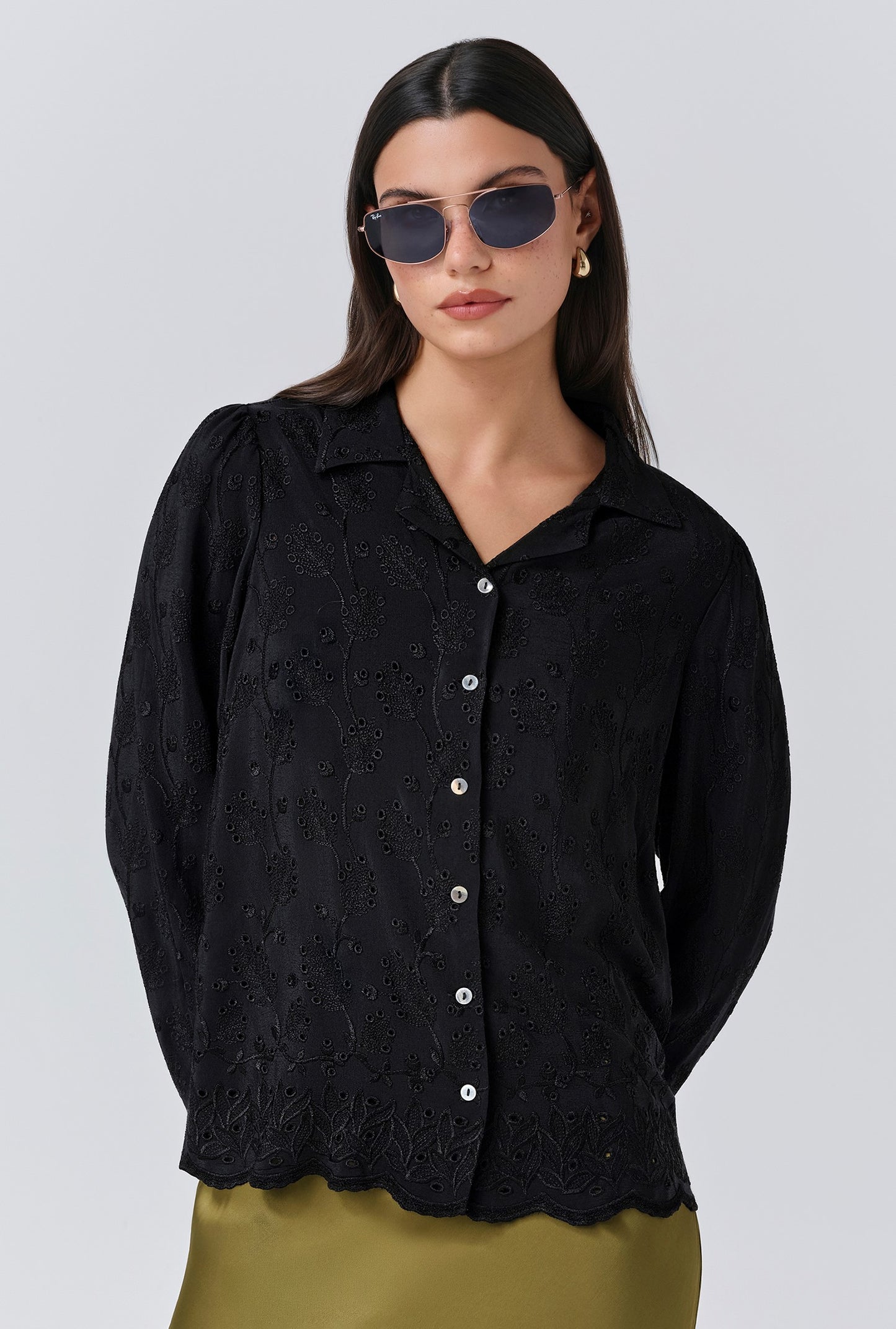 Emily Embroidery Button Through Blouse