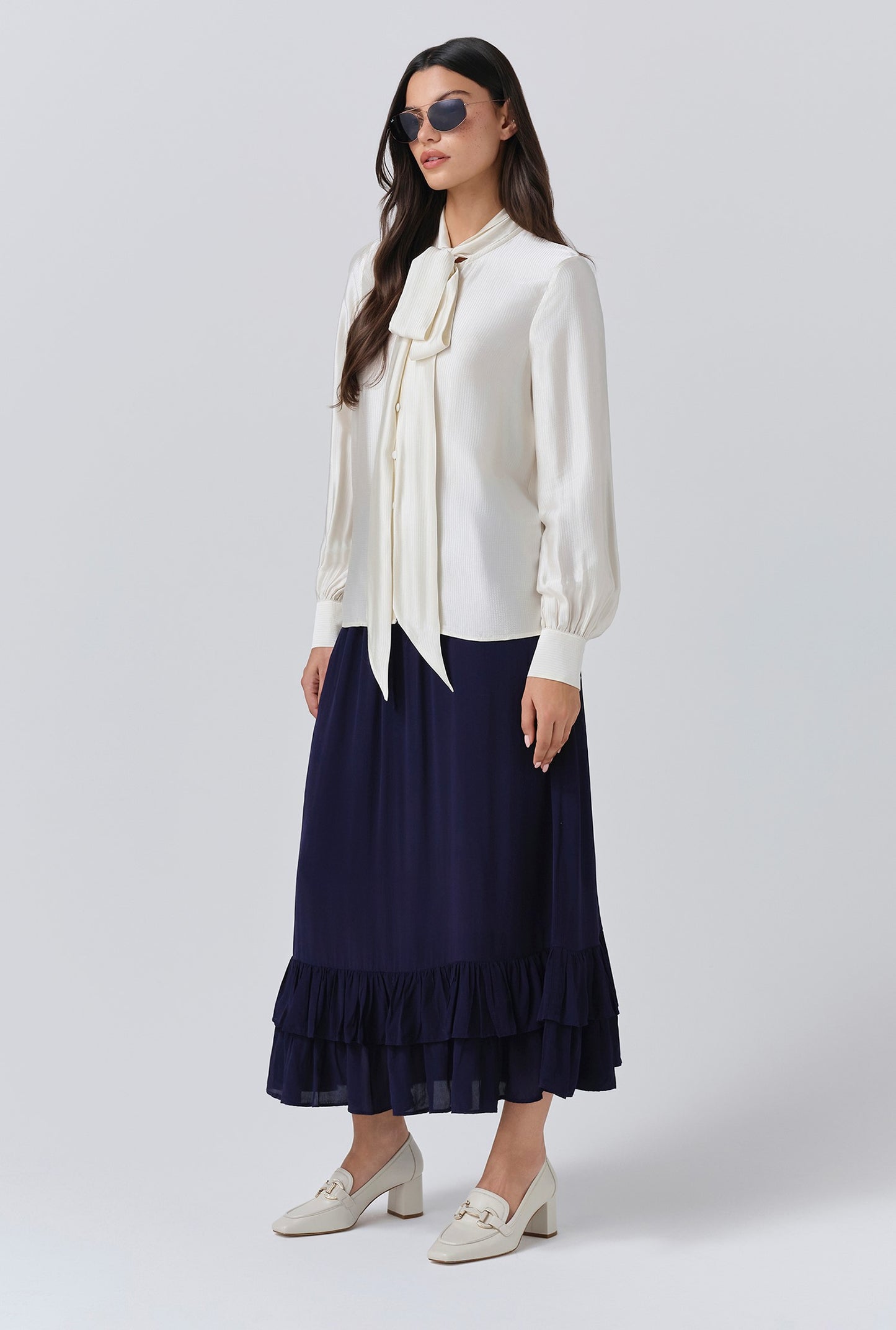 Anna Satin Tie Neck Blouse