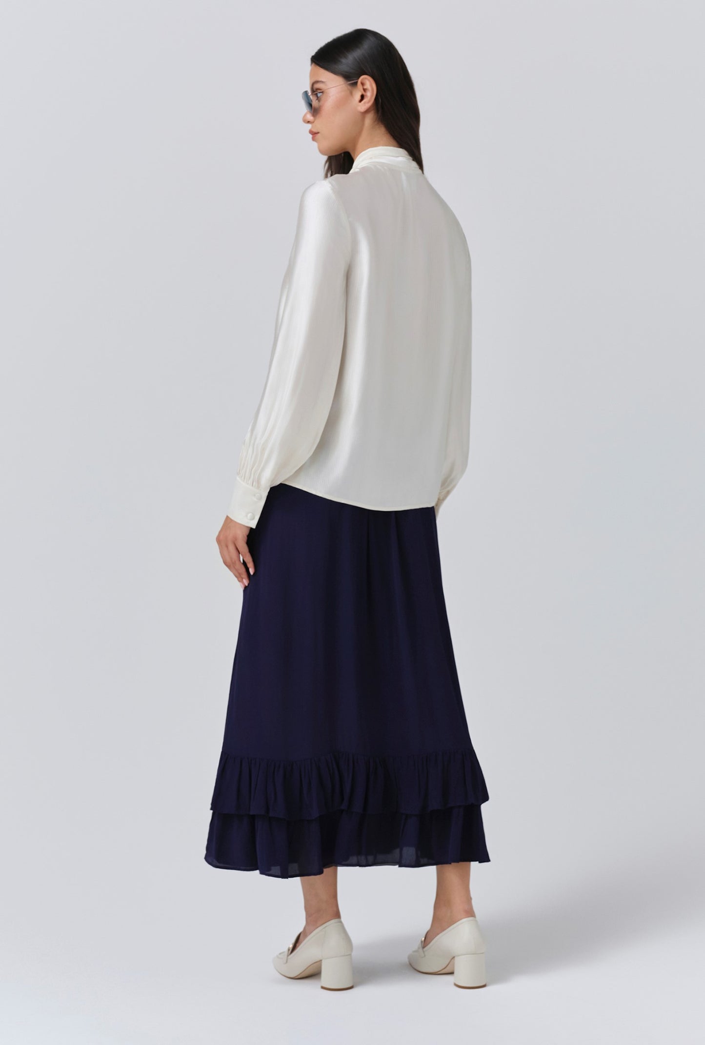 Anna Satin Tie Neck Blouse