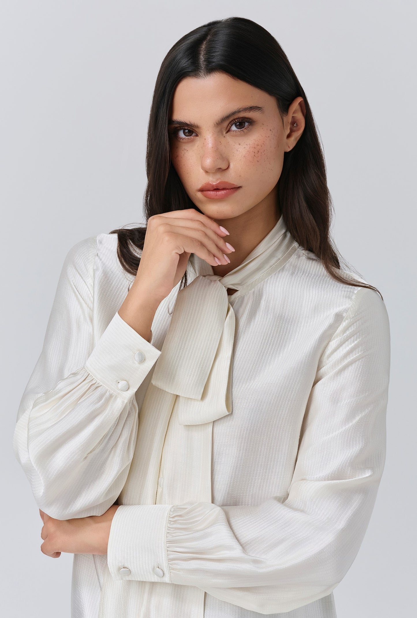 Anna Satin Tie Neck Blouse