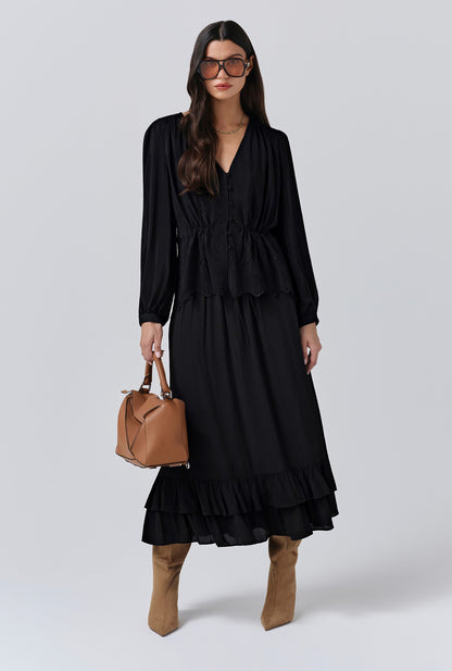 Ada Crepe V Neck Button Down Blouse
