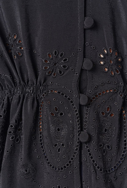 Ada Crepe V Neck Button Down Blouse