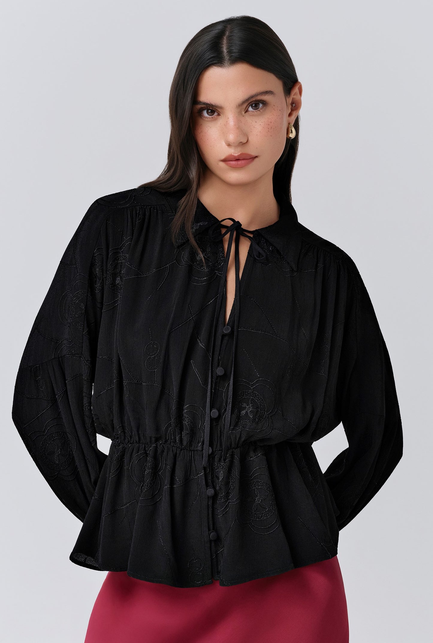 Amber Crepe Tie Neck Blouse