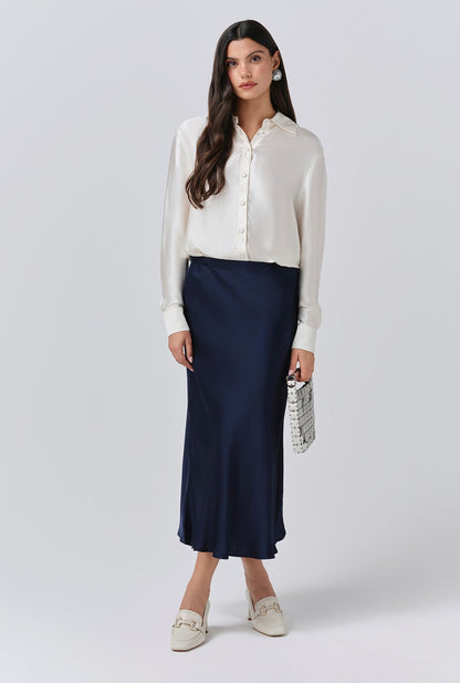Luna Satin Midi Slip Skirt