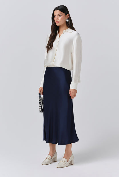 Luna Satin Midi Slip Skirt