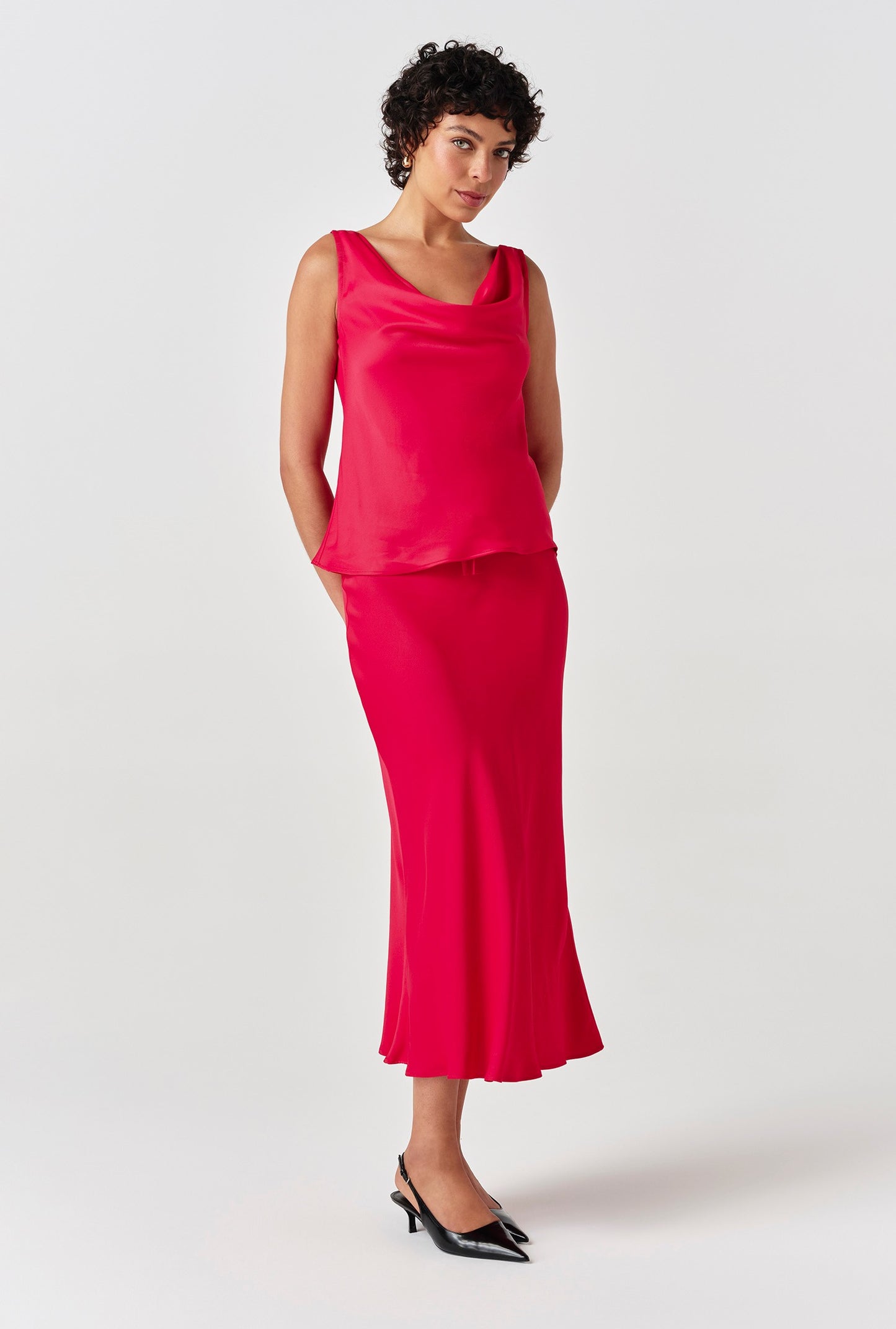 Dahlia Picot Trim Satin Midi Skirt