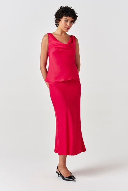 Dahlia Picot Trim Satin Midi Skirt