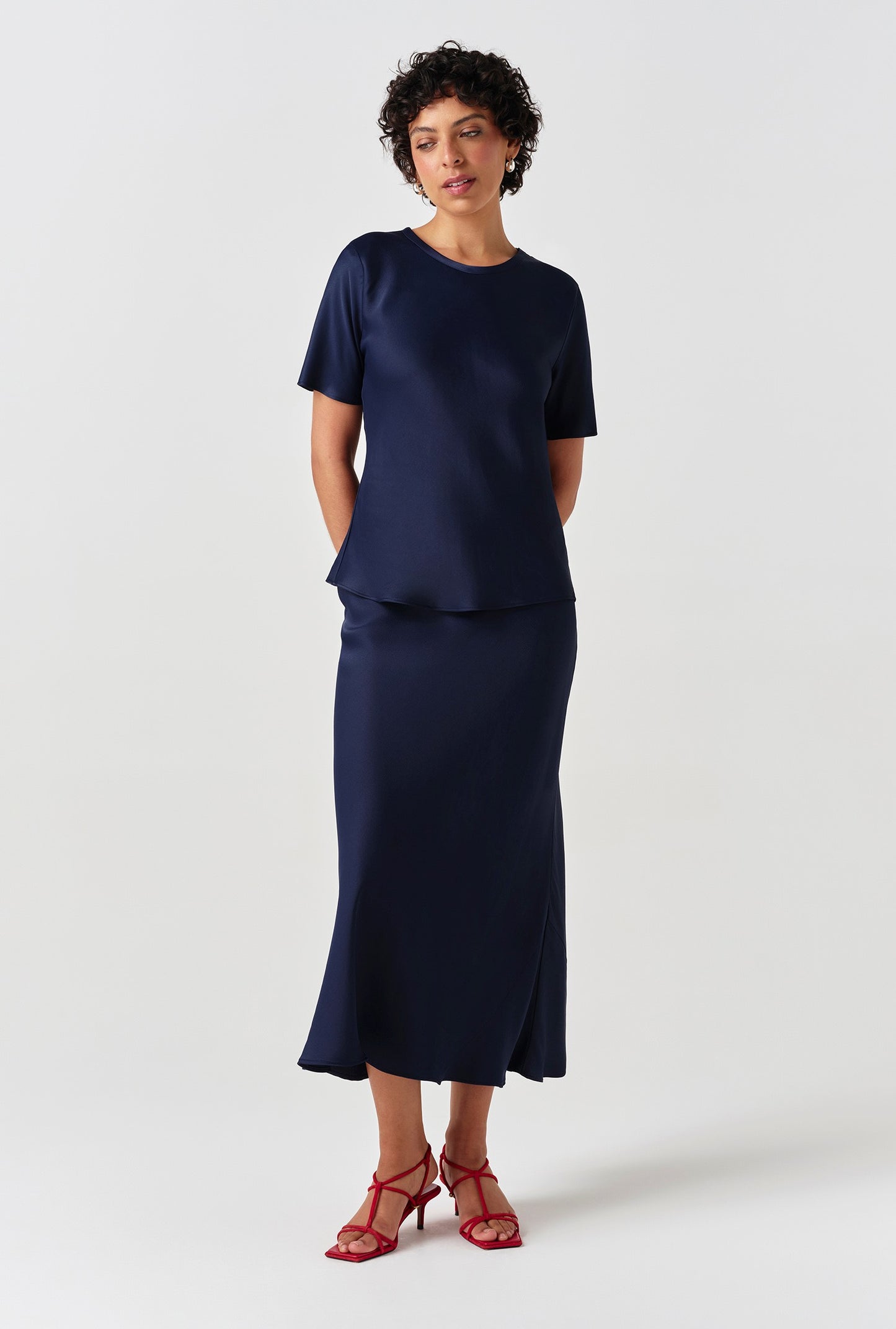 Dahlia Picot Trim Satin Midi Skirt