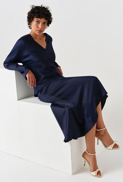 Dahlia Picot Trim Satin Midi Skirt
