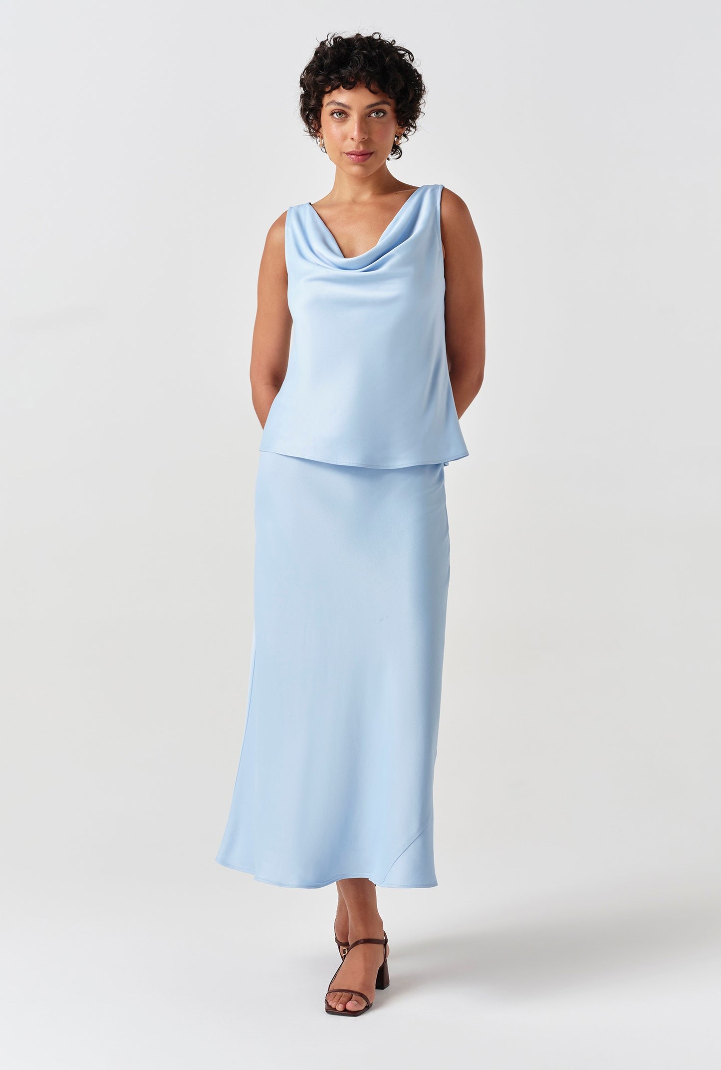 Dahlia Picot Trim Satin Midi Skirt