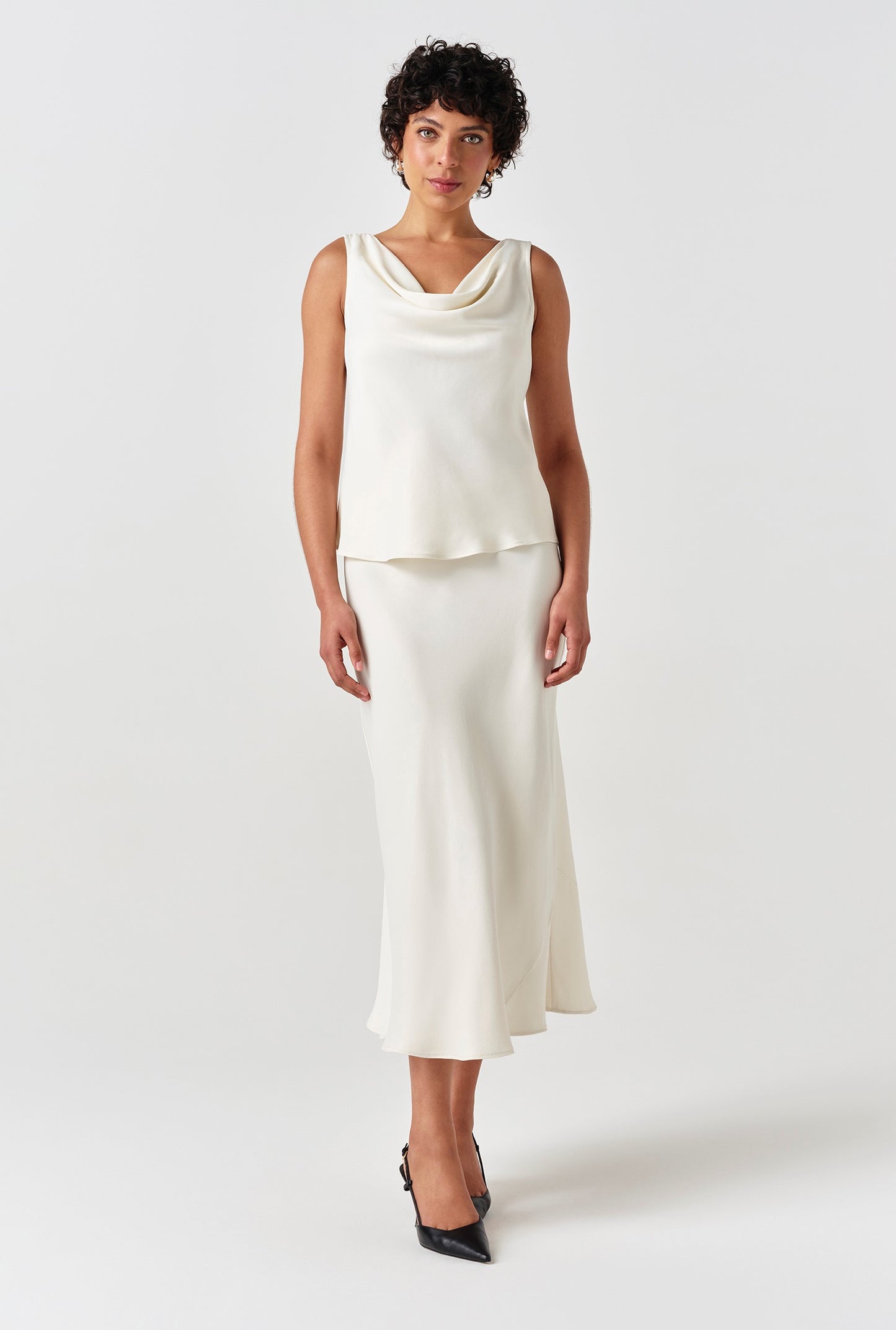 Dahlia Picot Trim Satin Midi Skirt