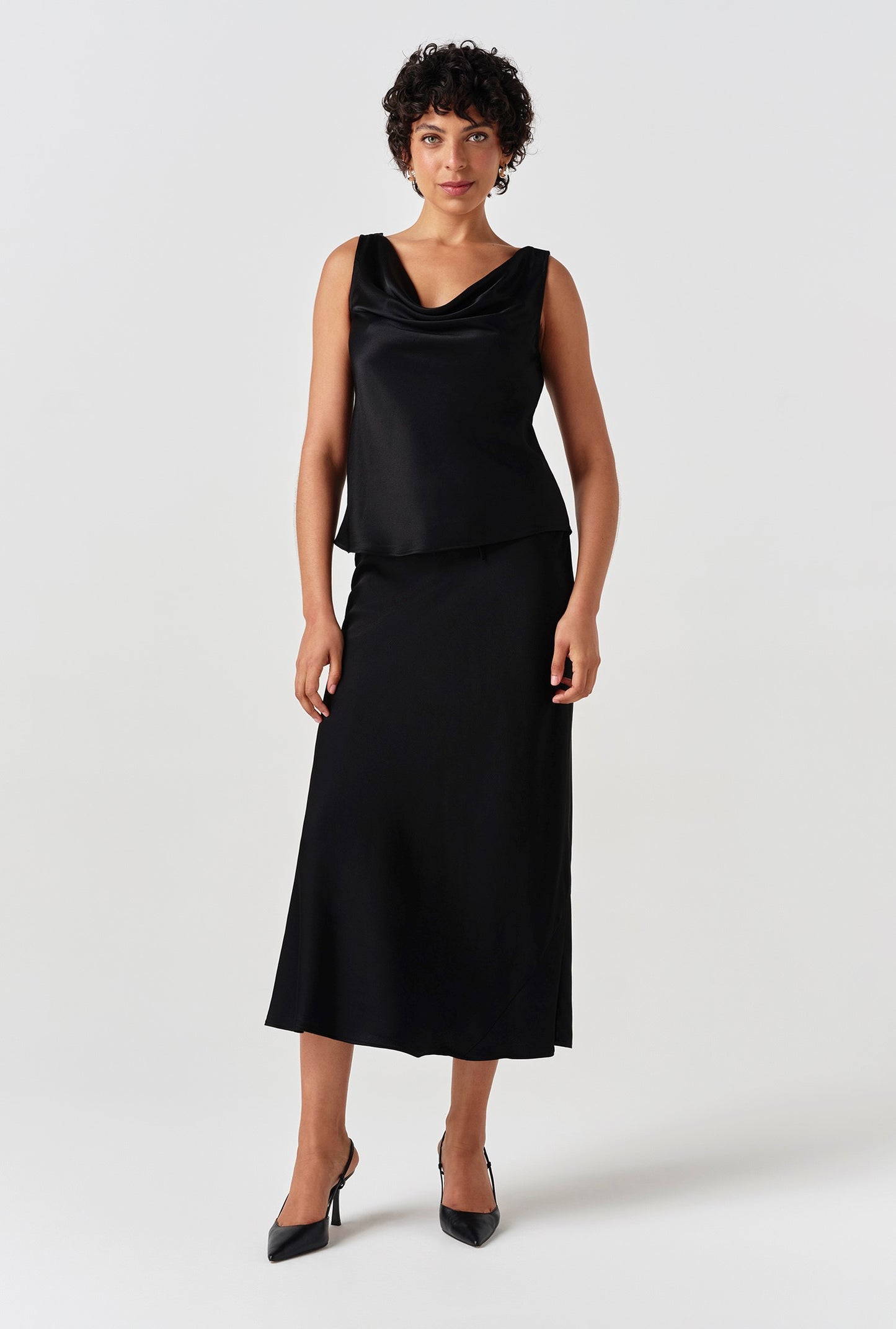 Nyla Cowl Neck Satin Top