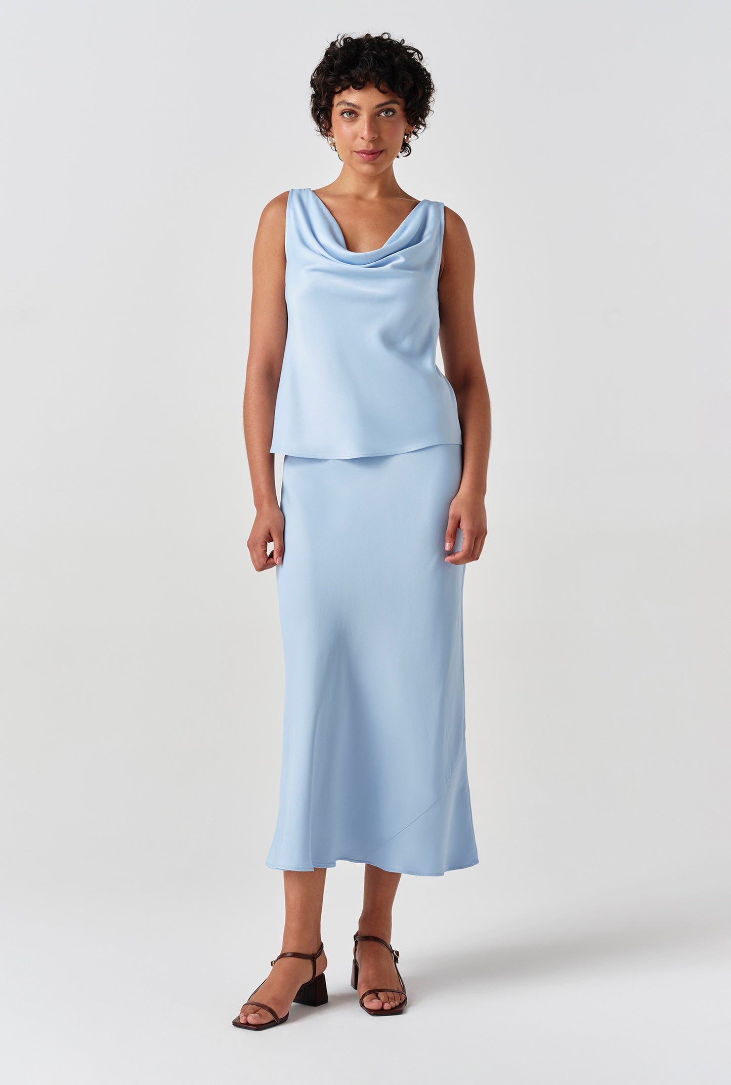 Nyla Cowl Neck Satin Top